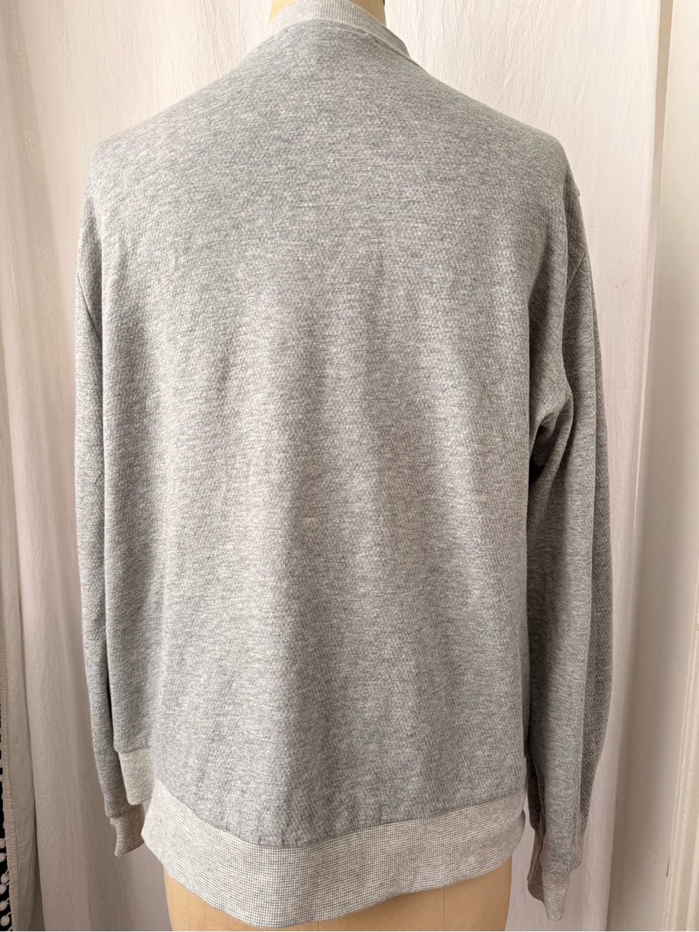 Eileen Fisher Light Gray Organic Cotton Crewneck Knit Bomber-style Jacket, sz L - Picture 5 of 9
